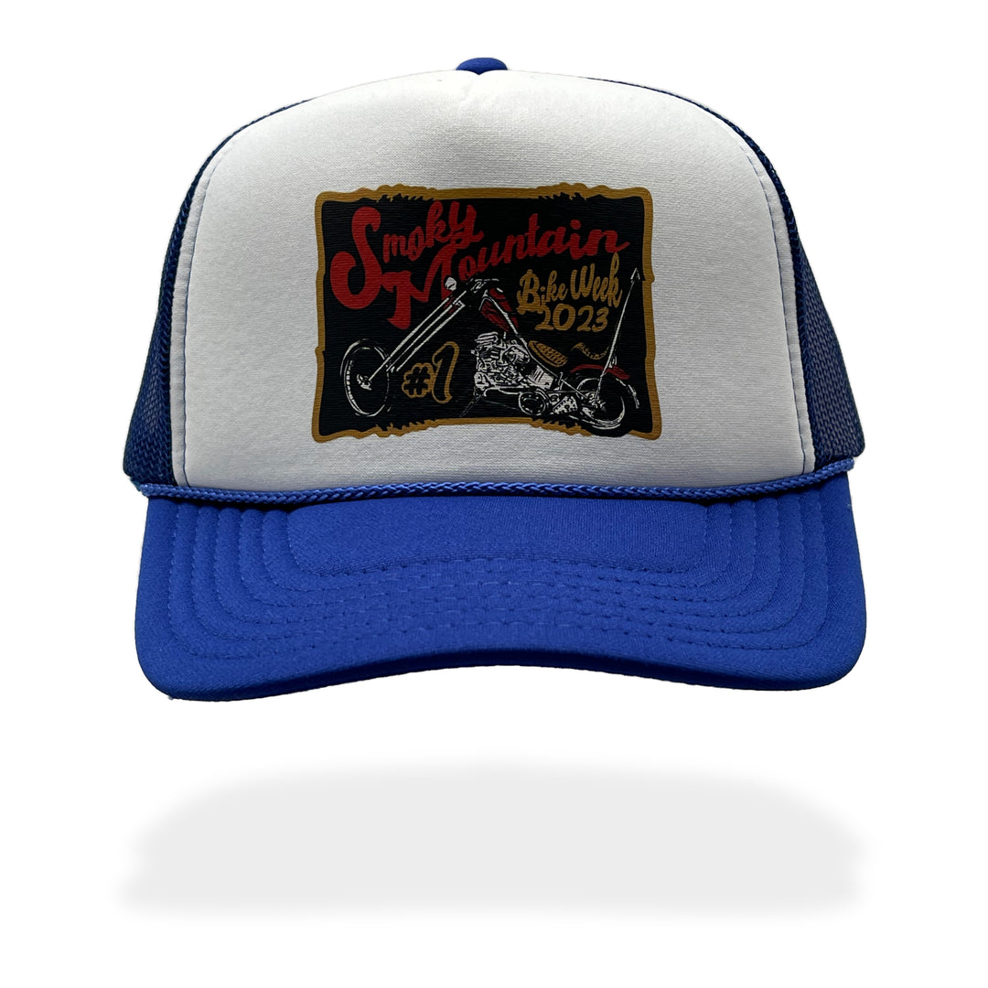 BD123 - Bike Week Chopper Trucker hat - Royal/White