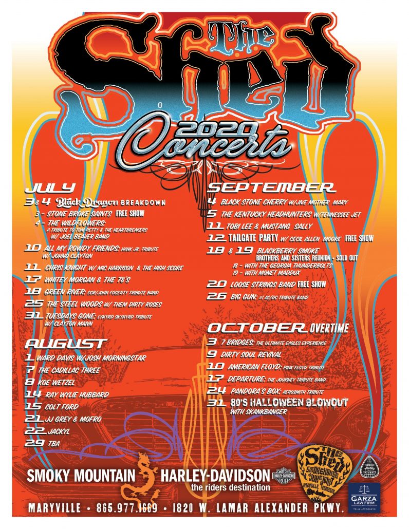 The SHED 2020 Concert Schedule Black Dragon Mfg.