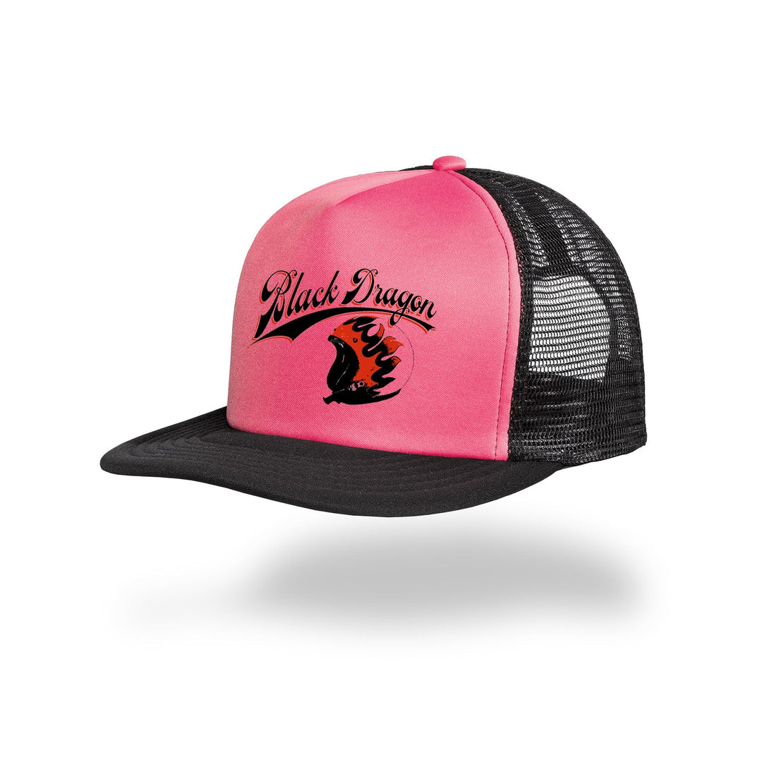 BD107 - Black Dragon Flaming Helmet Foam Trucker Hat Pink